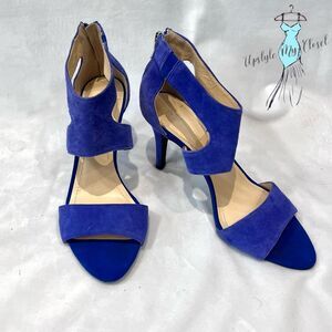 BCBGeneration blue wide strap faux suede sandal heels size 10 NWOB